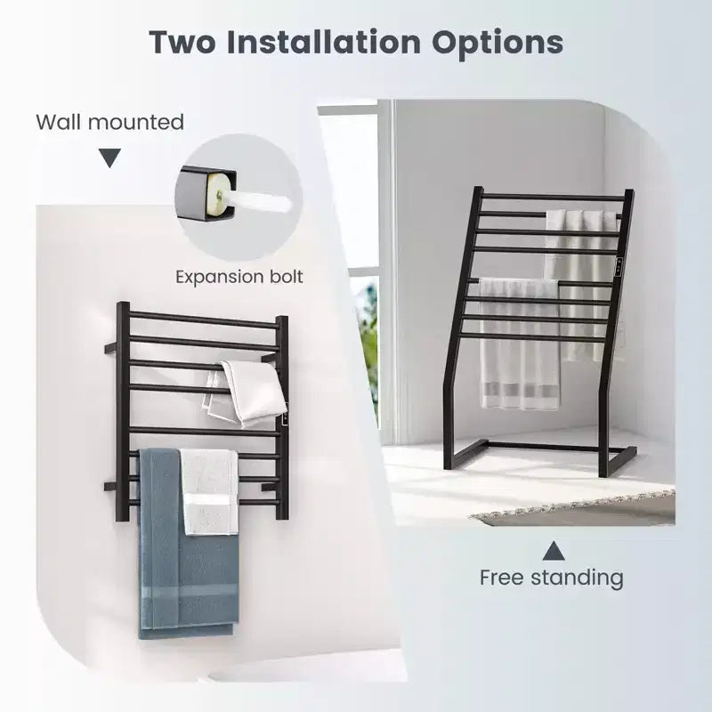 Porte-serviettes chauffant Costway 2 en 1, sur pied ou mural, avec écran LED et minuterie intégrée