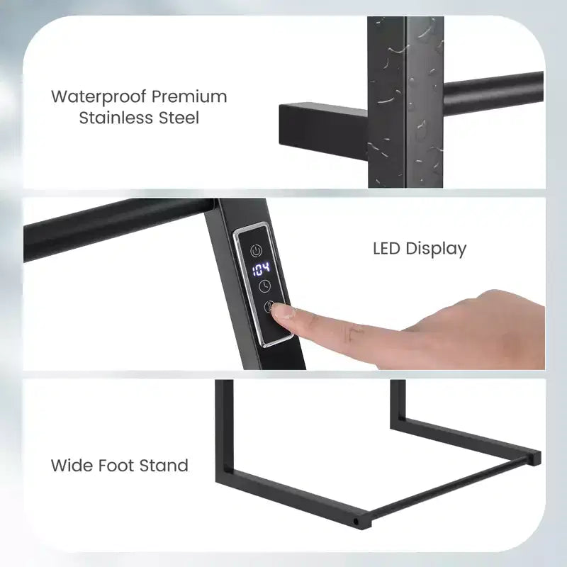 Porte-serviettes chauffant Costway 2 en 1, sur pied ou mural, avec écran LED et minuterie intégrée