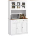 HOMCOM 71 Tall Kitchen Pantry Storage Cabinet with 2 Drawers, Microwave Cabinet with Adjustable Shelves and Glass Doors, White