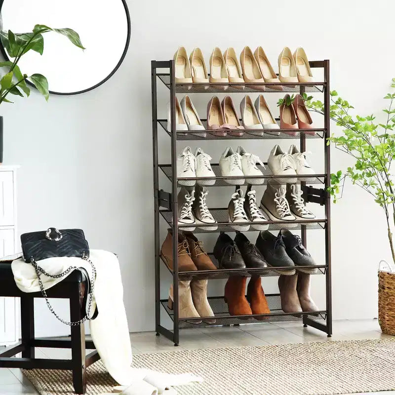 SONGMICS Étagère à Chaussures à 3/6 Niveaux, Meuble à Chaussures en Métal, Étagère de Rangement Modulable, avec Niveaux Plats ou Inclinés Ajustables