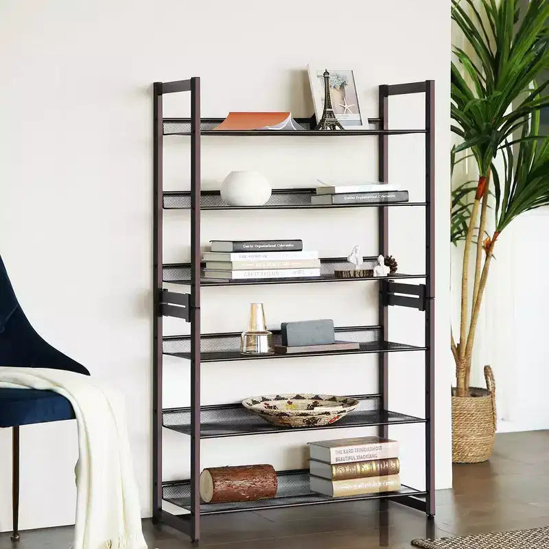 SONGMICS Étagère à Chaussures à 3/6 Niveaux, Meuble à Chaussures en Métal, Étagère de Rangement Modulable, avec Niveaux Plats ou Inclinés Ajustables