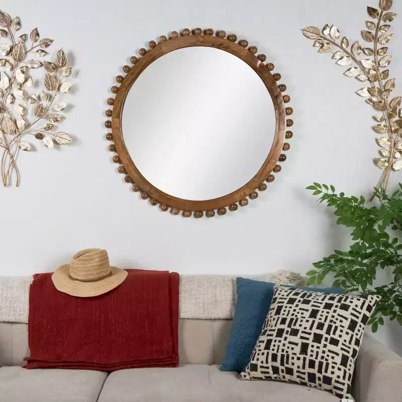 Miroir mural 35x35 en bois de manguier avec détails perlés - Olivia & May