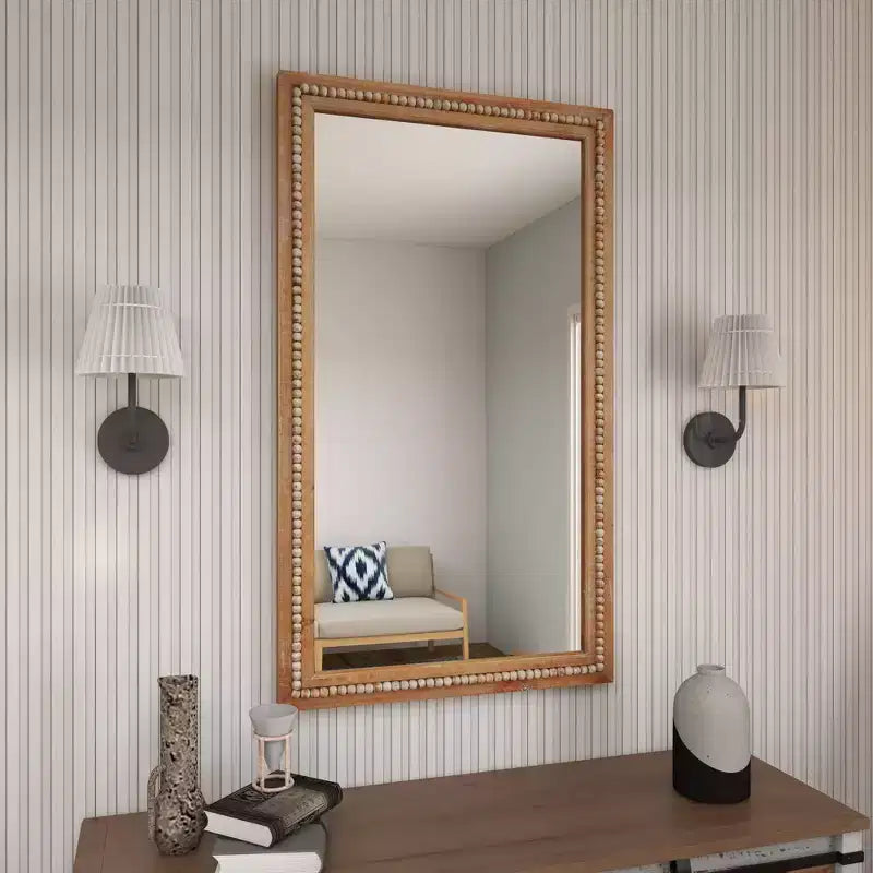 Miroir mural en bois vieilli avec perles marron - Olivia & May