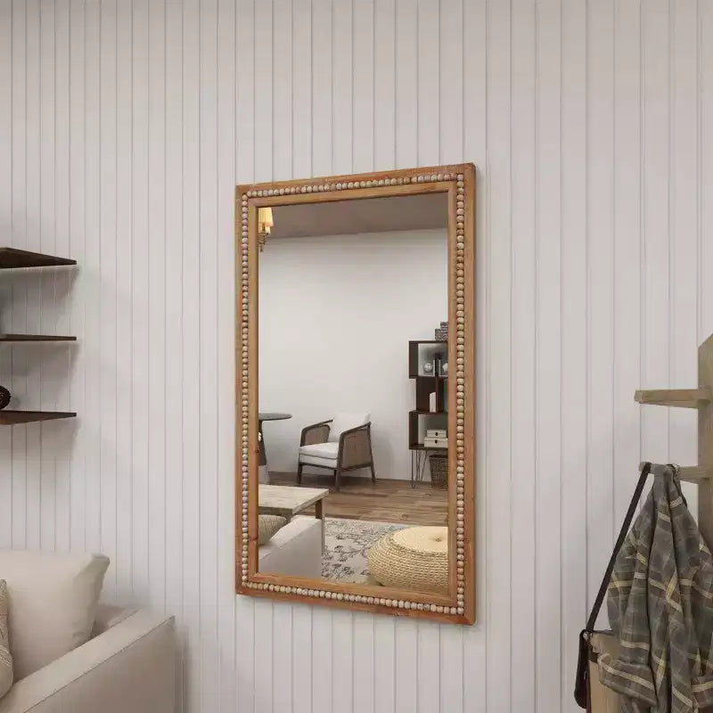 Miroir mural en bois vieilli avec perles marron - Olivia & May
