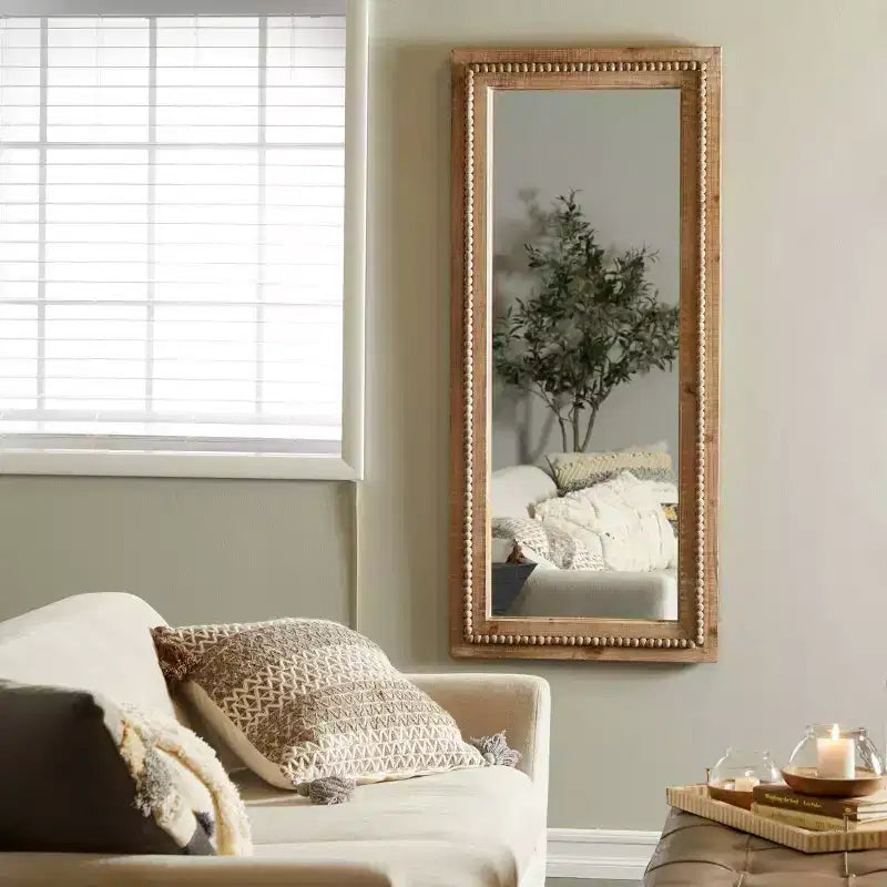 Miroir mural en bois vieilli avec perles marron - Olivia & May