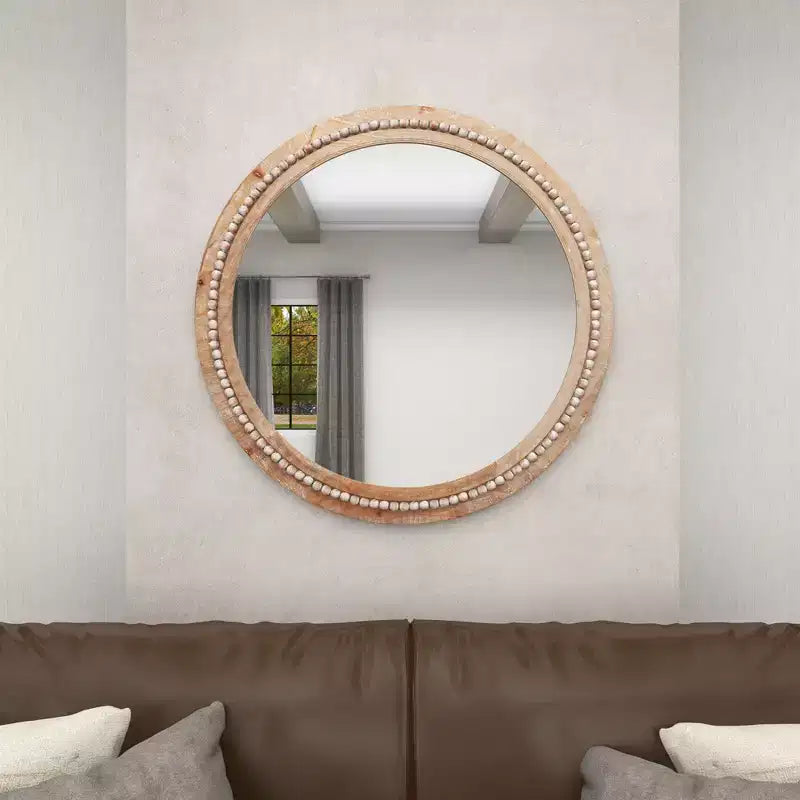 Miroir mural en bois vieilli avec perles décoratives - Olivia & May
