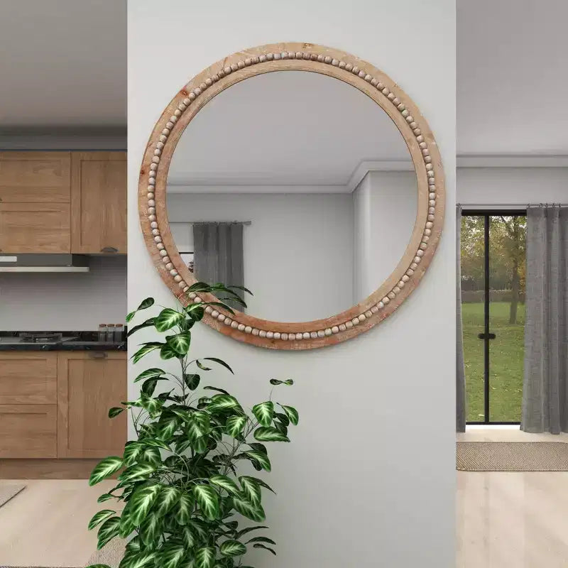 Miroir mural en bois vieilli avec perles décoratives - Olivia & May