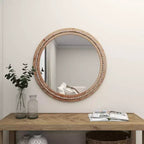Miroir mural en bois vieilli avec perles décoratives - Olivia & May