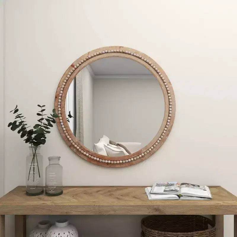 Miroir mural en bois vieilli avec perles décoratives - Olivia & May
