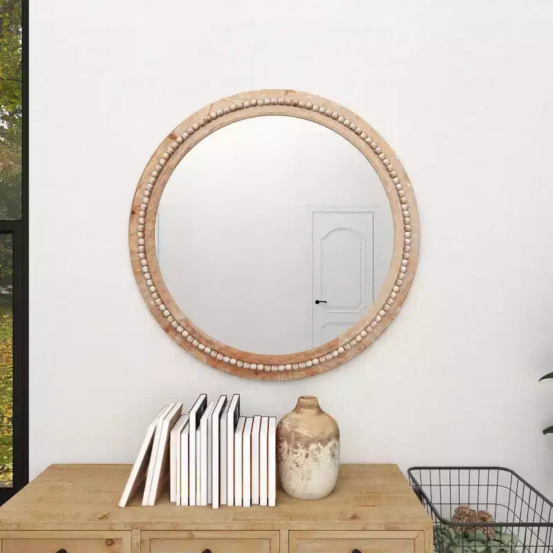 Miroir mural en bois vieilli avec perles décoratives - Olivia & May