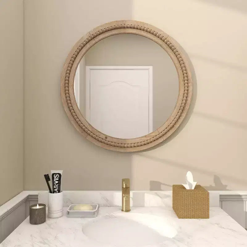 Miroir mural en bois vieilli avec perles décoratives - Olivia & May