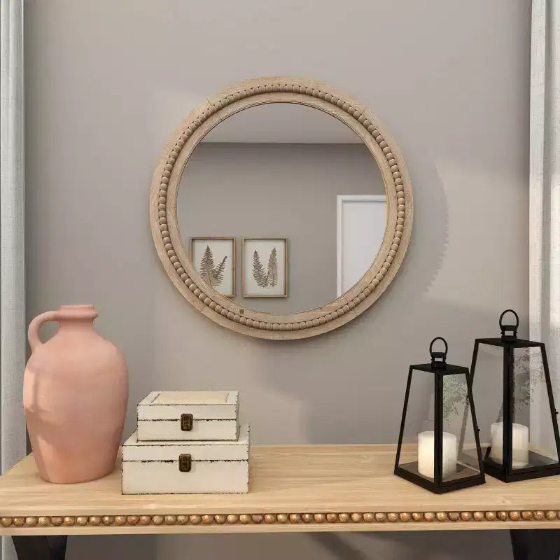 Miroir mural en bois vieilli avec perles décoratives - Olivia & May