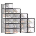 SONGMICS Shoe Boxes - Set of 18 Stackable and Foldable Organizers - Transparent and Black - Fit up to US Size 11