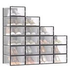 SONGMICS Shoe Boxes - Set of 18 Stackable and Foldable Organizers - Transparent and Black - Fit up to US Size 11
