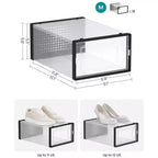 SONGMICS Boîtes à Chaussures - Lot de 18 Organiseurs Empilables et Pliables - Transparent et Noir - Convient jusqu'à la Taille 45 EU