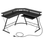 Costway Bureau d'angle en forme de L avec prise de courant 51" Poste de travail informatique Coin Marron rustique/Noir