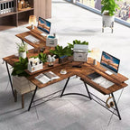 Costway Bureau d'angle en forme de L avec prise de courant 51" Poste de travail informatique Coin Marron rustique/Noir