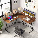 Costway Bureau d'angle en forme de L avec prise de courant 51" Poste de travail informatique Coin Marron rustique/Noir