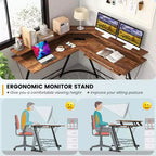 Costway Bureau d'angle en forme de L avec prise de courant 51" Poste de travail informatique Coin Marron rustique/Noir