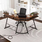 Costway Bureau d'angle en forme de L avec prise de courant 51" Poste de travail informatique Coin Marron rustique/Noir
