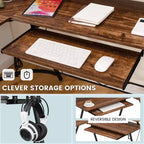 Costway Bureau d'angle en forme de L avec prise de courant 51" Poste de travail informatique Coin Marron rustique/Noir