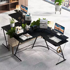 Costway Bureau d'angle en forme de L avec prise de courant 51" Poste de travail informatique Coin Marron rustique/Noir