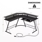 Costway Bureau d'angle en forme de L avec prise de courant 51" Poste de travail informatique Coin Marron rustique/Noir