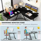 Costway Bureau d'angle en forme de L avec prise de courant 51" Poste de travail informatique Coin Marron rustique/Noir