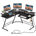 Costway L-shaped Computer Desk with Power Outlet 51 Corner Computer Workstation Rustic Brown/Black