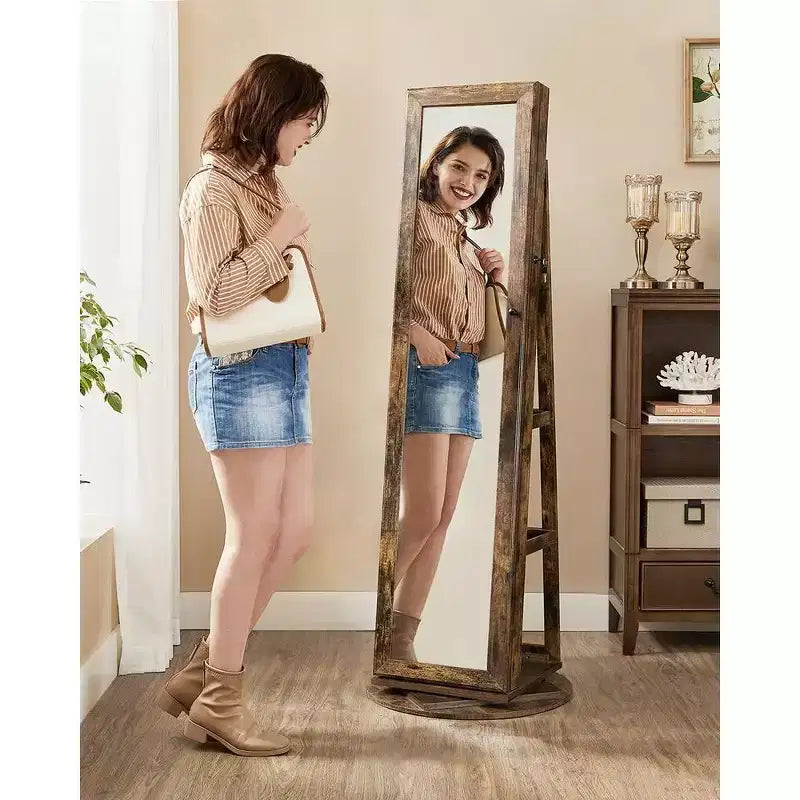 Miroir Armoire à Bijoux Organisateur 360 Rotation Boîte de Rangement