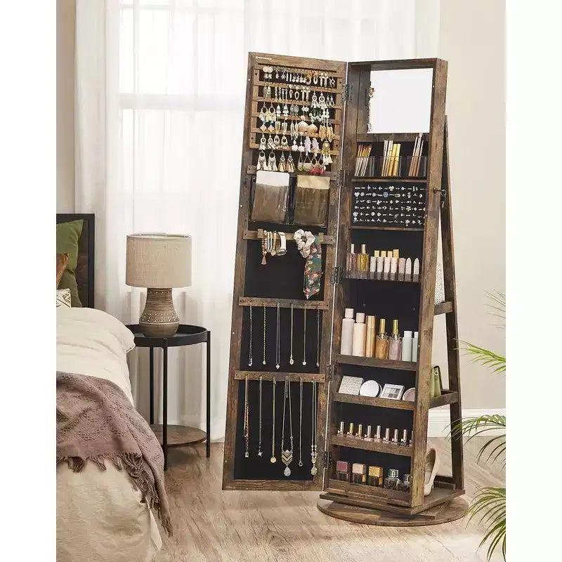 Miroir Armoire à Bijoux Organisateur 360 Rotation Boîte de Rangement