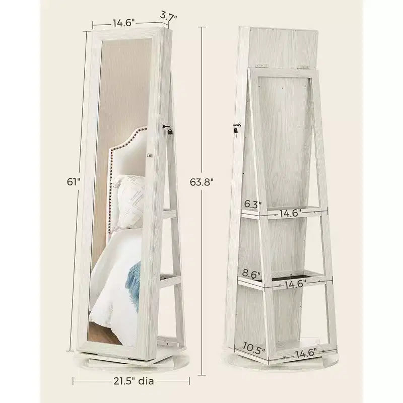 Miroir Armoire à Bijoux Organisateur 360 Rotation Boîte de Rangement