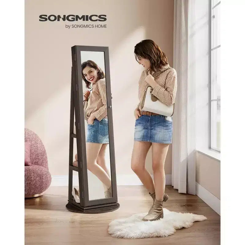 Miroir Armoire à Bijoux Organisateur 360 Rotation Boîte de Rangement