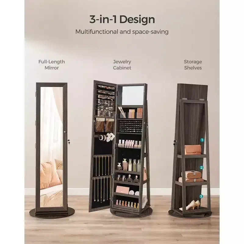 Miroir Armoire à Bijoux Organisateur 360 Rotation Boîte de Rangement