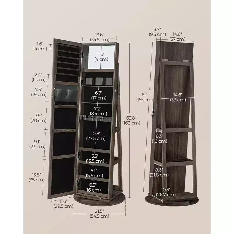 Miroir Armoire à Bijoux Organisateur 360 Rotation Boîte de Rangement