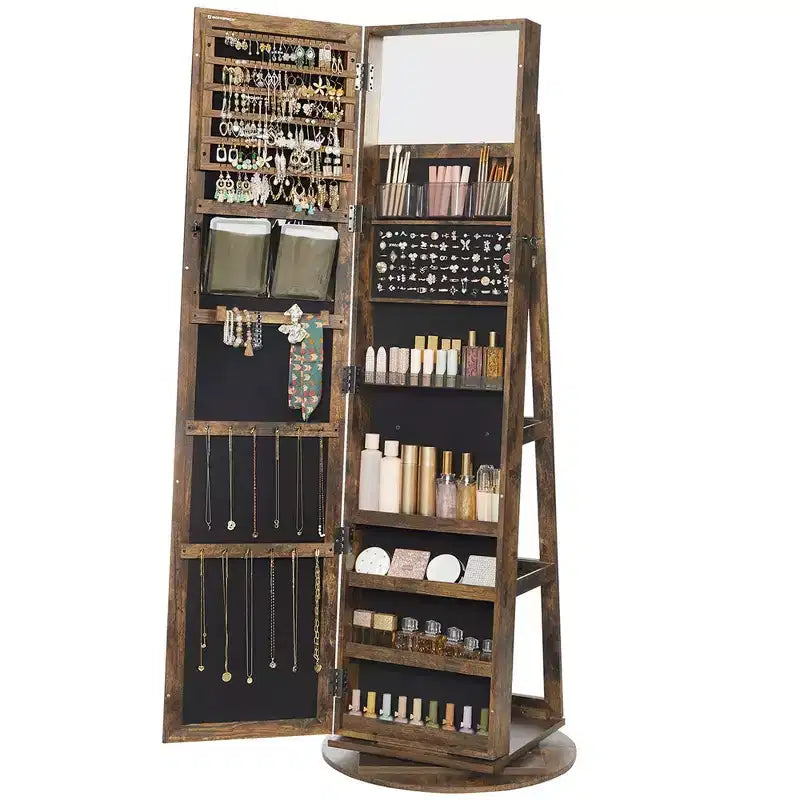 Miroir Armoire à Bijoux Organisateur 360 Rotation Boîte de Rangement