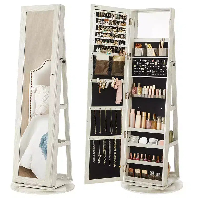 Miroir Armoire à Bijoux Organisateur 360 Rotation Boîte de Rangement
