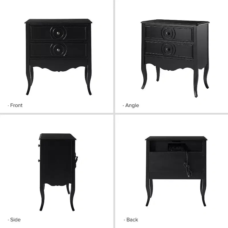 Teresa 3 - Table d'appoint classique à tiroirs avec prises intégrées, lot de 2 | HULALA HOME - NOIR