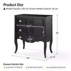 Teresa 3 - Table d'appoint classique à tiroirs avec prises intégrées, lot de 2 | HULALA HOME - NOIR