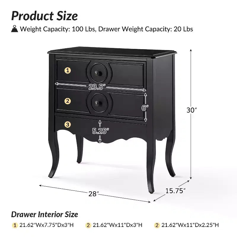 Teresa 3 - Table d'appoint classique à tiroirs avec prises intégrées, lot de 2 | HULALA HOME - NOIR