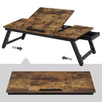 SONGMICS Bureau pour ordinateur portable, Plateau inclinable et ajustable, pour gaucher et droitier, Pieds pliables et ajustables, Tiroir, Marron foncé rustique