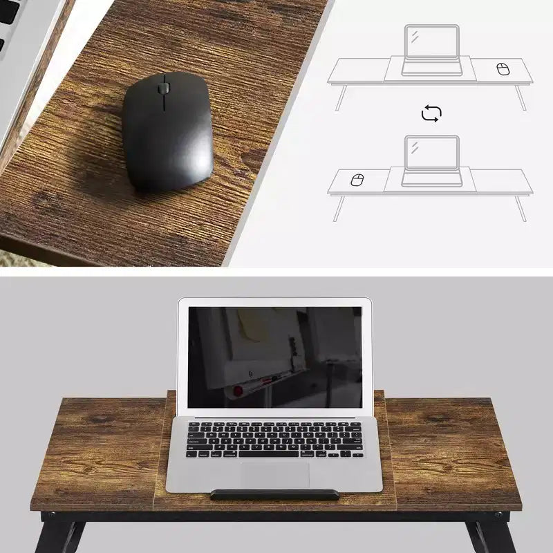 SONGMICS Bureau pour ordinateur portable, Plateau inclinable et ajustable, pour gaucher et droitier, Pieds pliables et ajustables, Tiroir, Marron foncé rustique