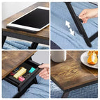 SONGMICS Bureau pour ordinateur portable, Plateau inclinable et ajustable, pour gaucher et droitier, Pieds pliables et ajustables, Tiroir, Marron foncé rustique