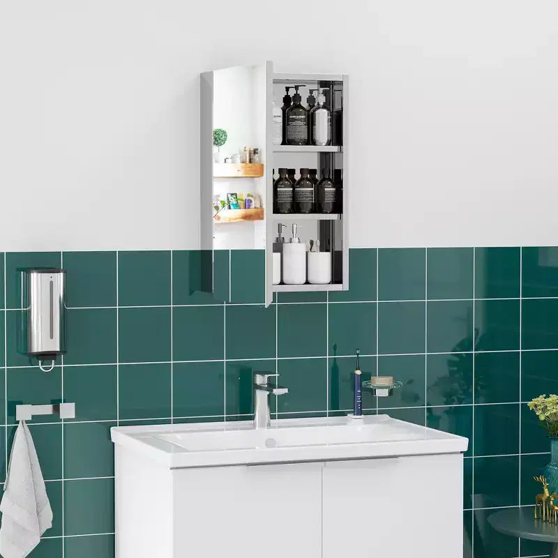 kleankin Armoire de salle de bain murale avec porte à charnière et étagères de rangement pour le salon et la buanderie, couleur argent