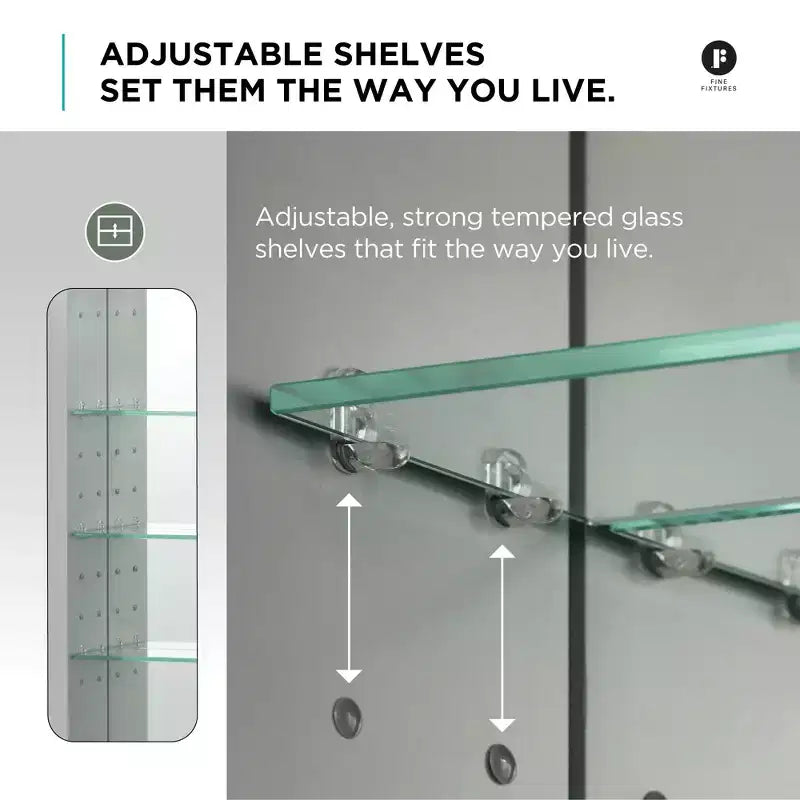 Armoire à pharmacie de salle de bain Fine Fixtures - Porte simple, encastrée/en saillie - Charnière droite/gauche - Intérieur miroir