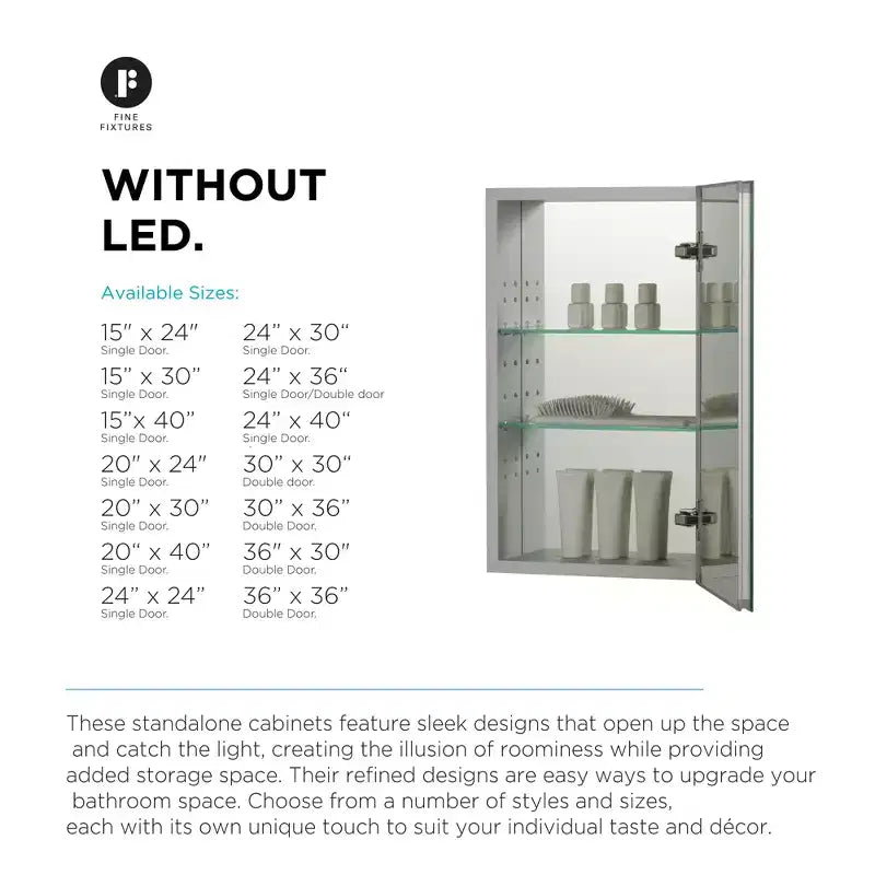 Armoire à pharmacie de salle de bain Fine Fixtures - Porte simple, encastrée/en saillie - Charnière droite/gauche - Intérieur miroir