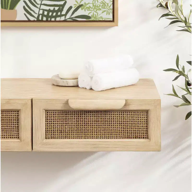 Console flottante en rotin Kate and Laurel Ori, 71x33x15 cm, Naturel