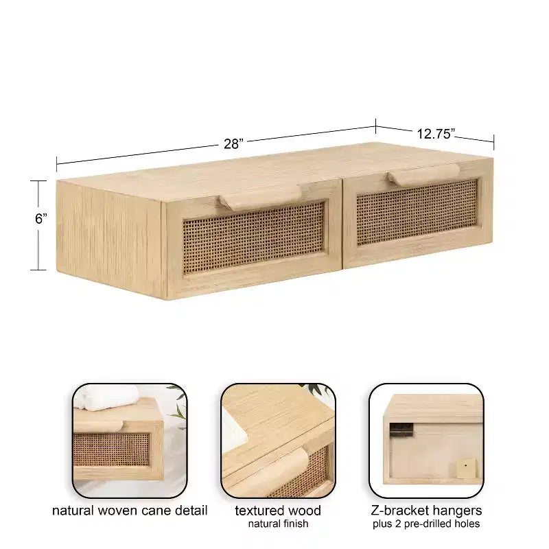 Console flottante en rotin Kate and Laurel Ori, 71x33x15 cm, Naturel