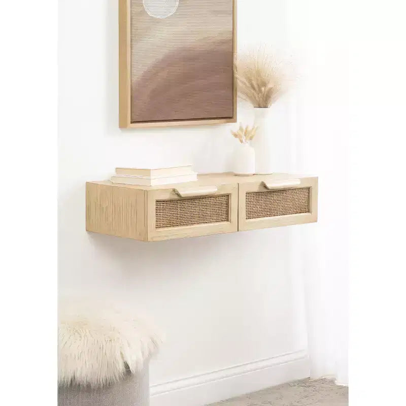 Console flottante en rotin Kate and Laurel Ori, 71x33x15 cm, Naturel