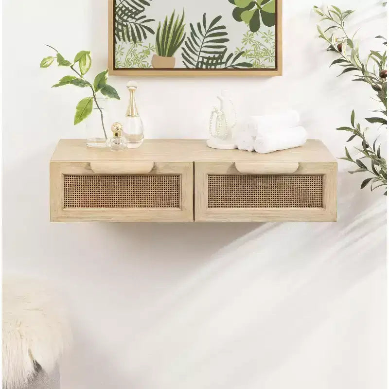 Console flottante en rotin Kate and Laurel Ori, 71x33x15 cm, Naturel